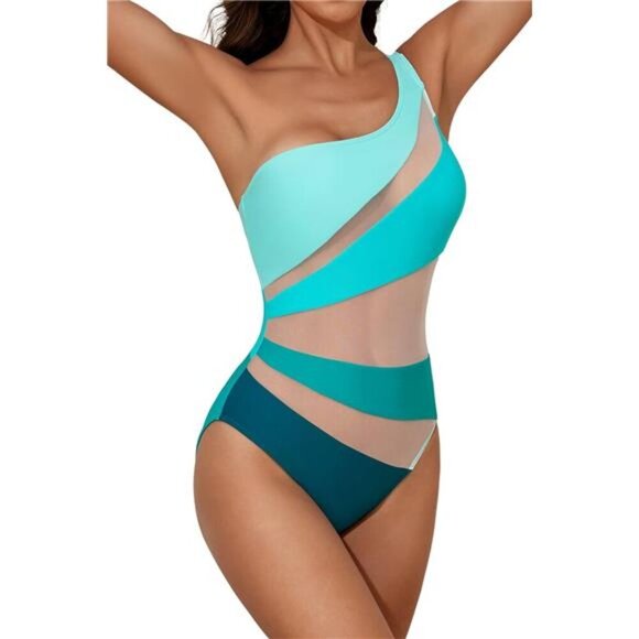 Women's One Piece Swimsuits One Shoulder Slimming Colorblock Sexy